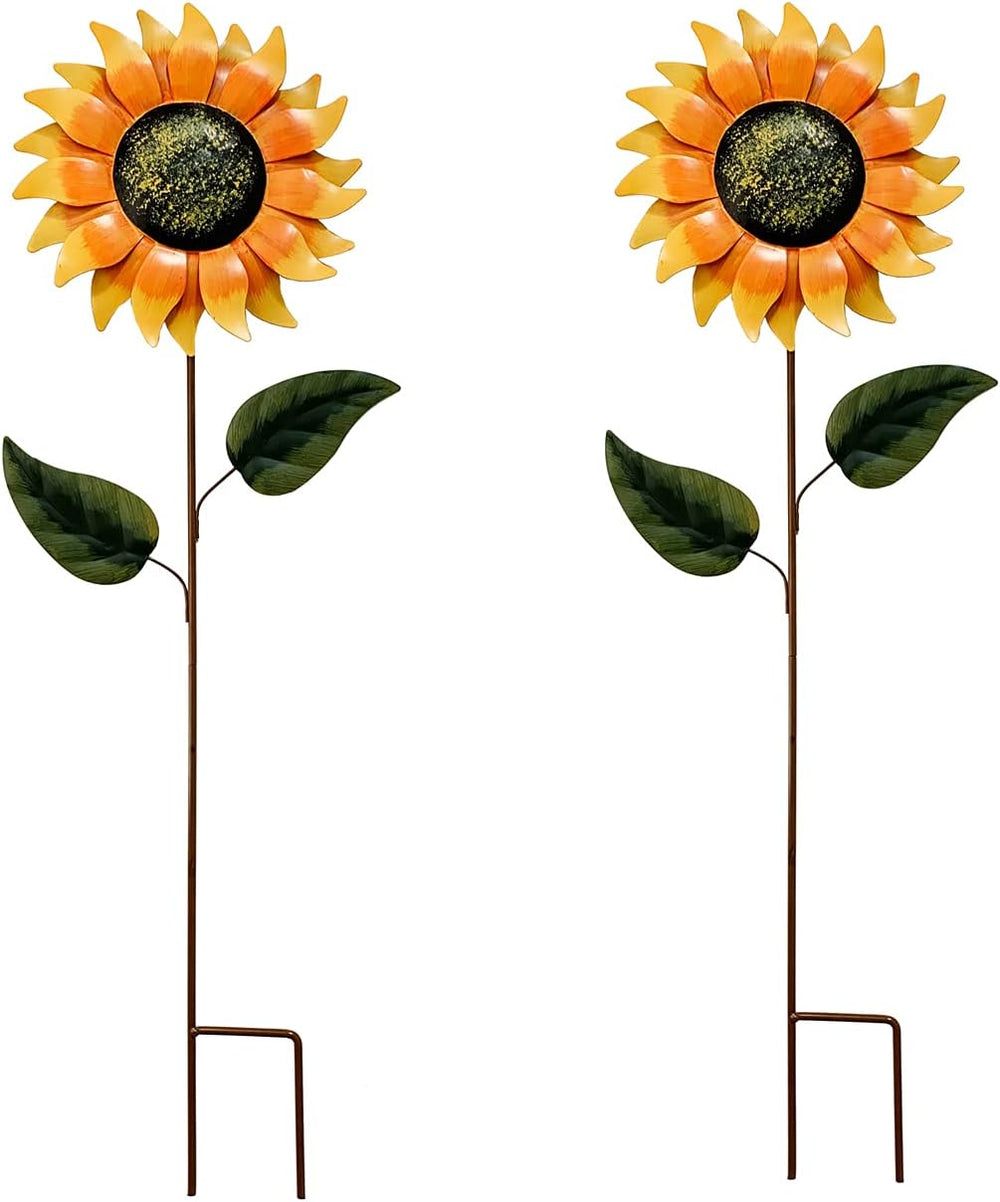Grace Home Metal Sunflower Garden Stakes, Sunflower Garden Patio Lawn Yard St...