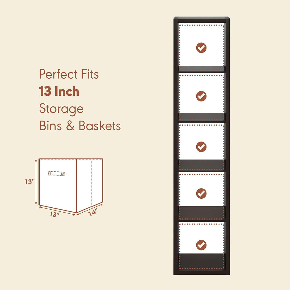 Furinno Cubicle Record Player Stand, 5-Cube Record Storage, Dark Oak