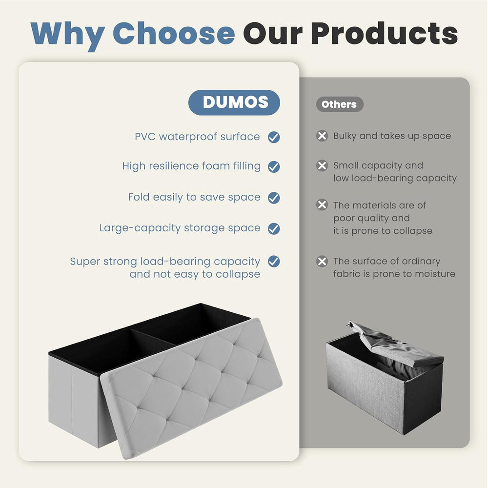DUMOS 43 Inch Folding Storage Ottoman Bench, Large Ottoman with Storage