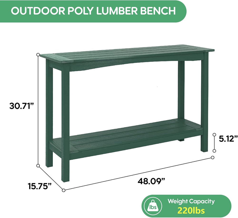 Weatherproof HIPS Outdoor Console Table, 48'' 2-Shelf Side Table Indo...