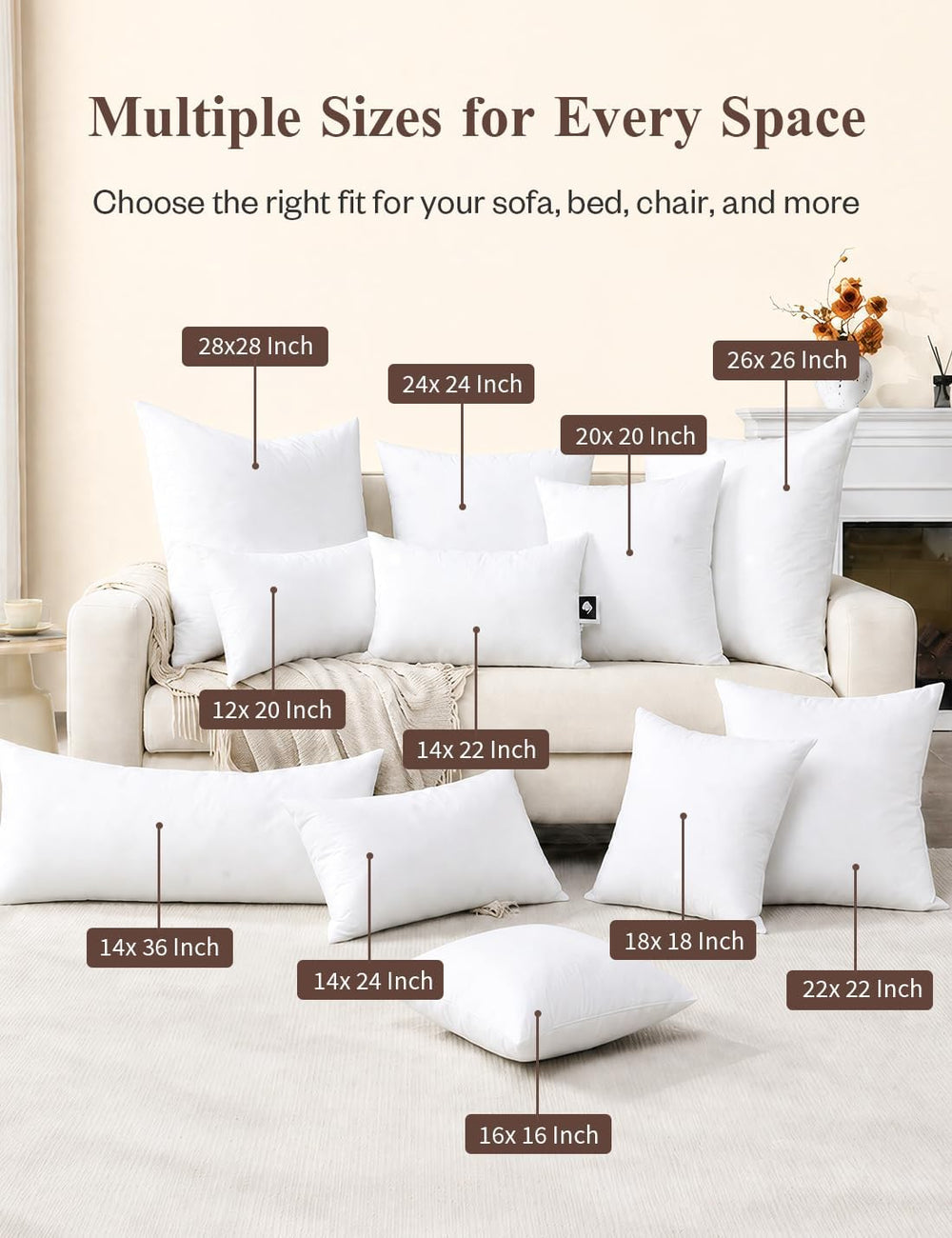 Soft Feather Throw Pillow Inserts, 18 x 18 Inches, Set of 2