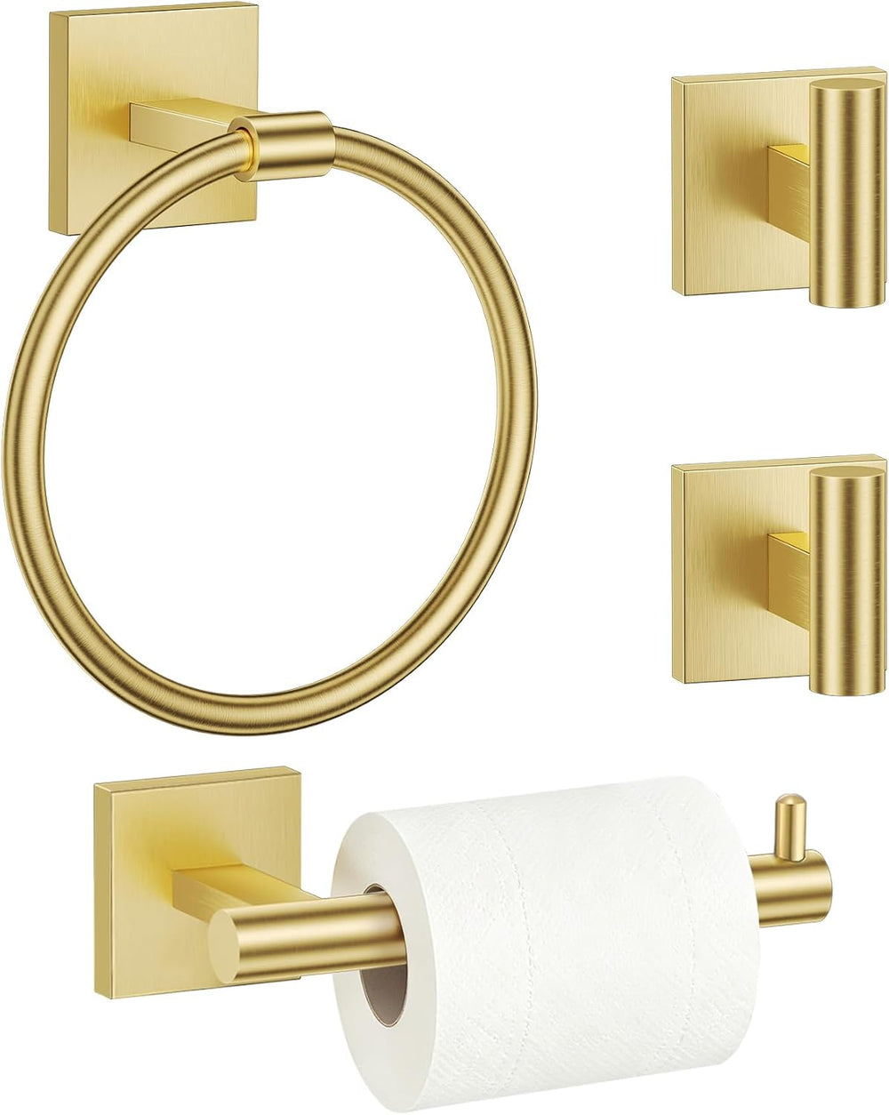 TURS Brushed Gold 4-Pieces Towel Ring Set Include Towel Ring Toilet Paper Hol...