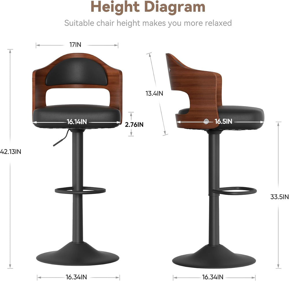 Swivel Bar Stools Set of 2,Bentwood Adjustable Height Barstools