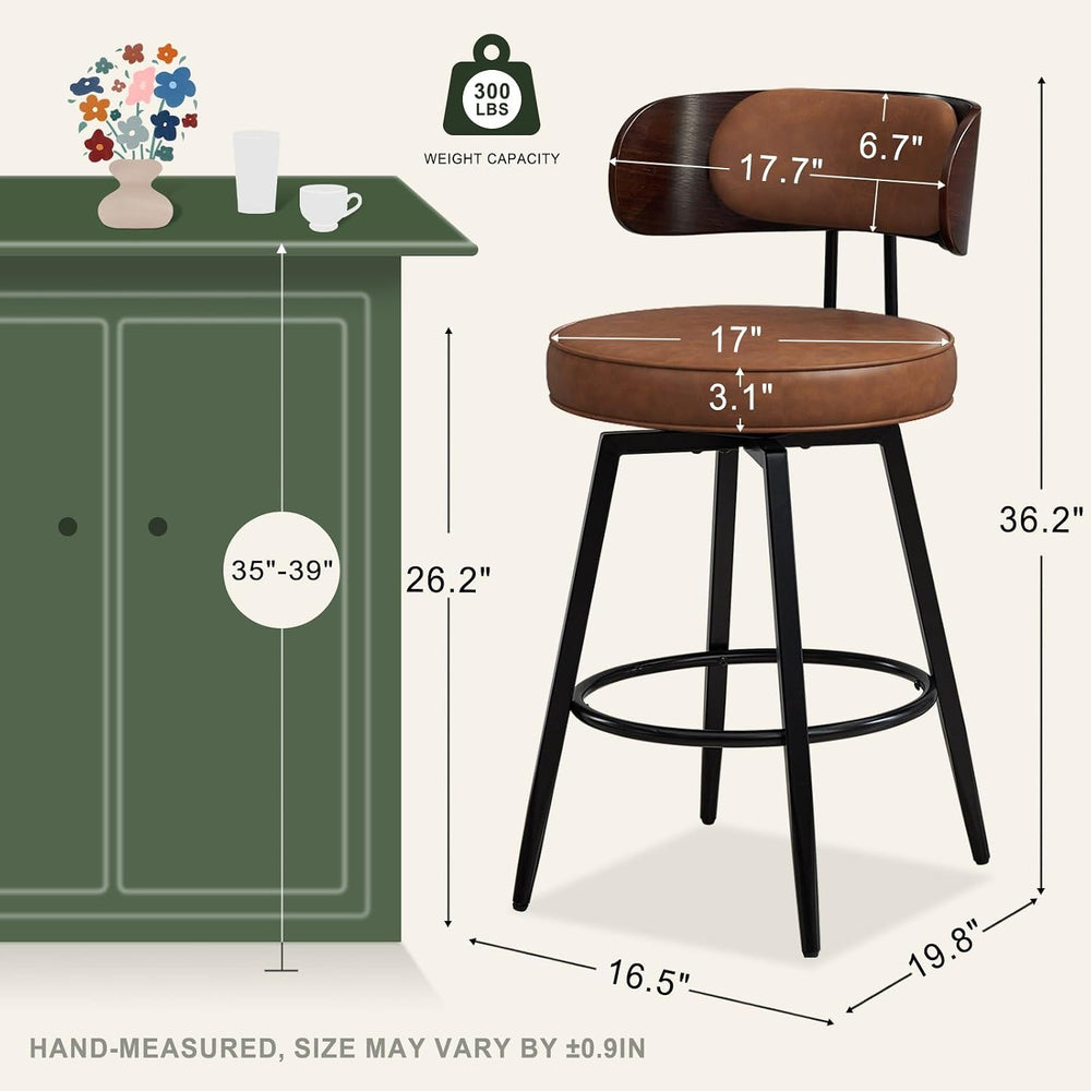 SAECKBERG Swivel Counter Height Bar Stools Set of 3, 26" Upholstered Bar...