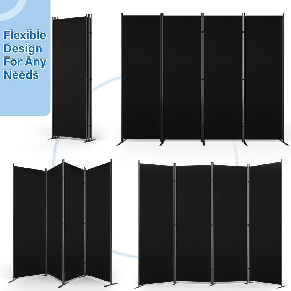 AKTOP 4 Panel Room Divider, 88"W x 6FT Fabric Folding Privacy Screen, Black