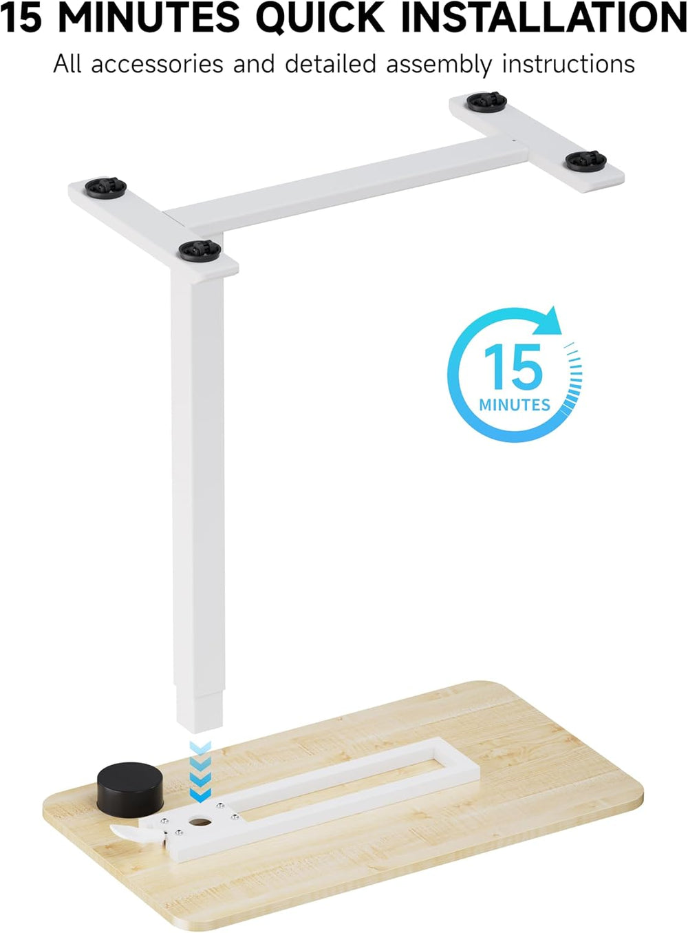 BIZUM Adjustable Bedside Table with Swivel Hidden Wheels Pneumatic Rolling De...