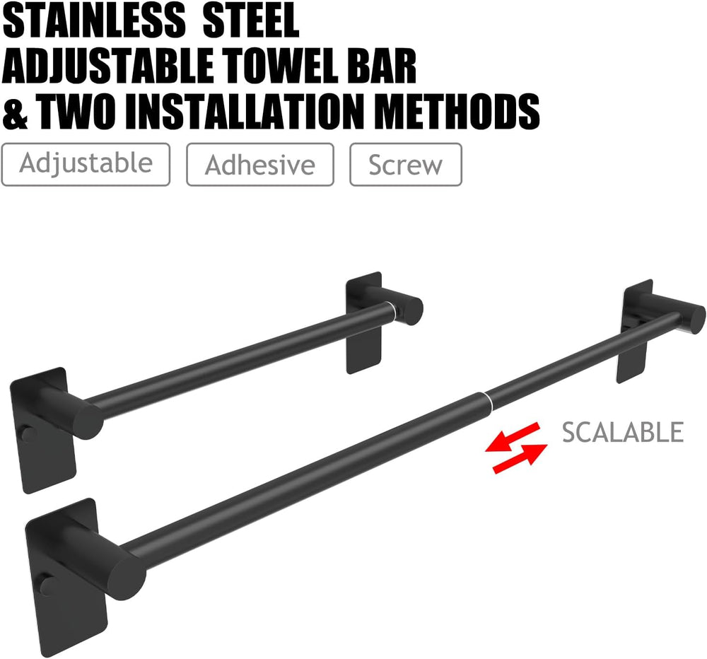 Towel Bar, Adhesive or Drill Wall Mount, Matte Black, 2 Pack