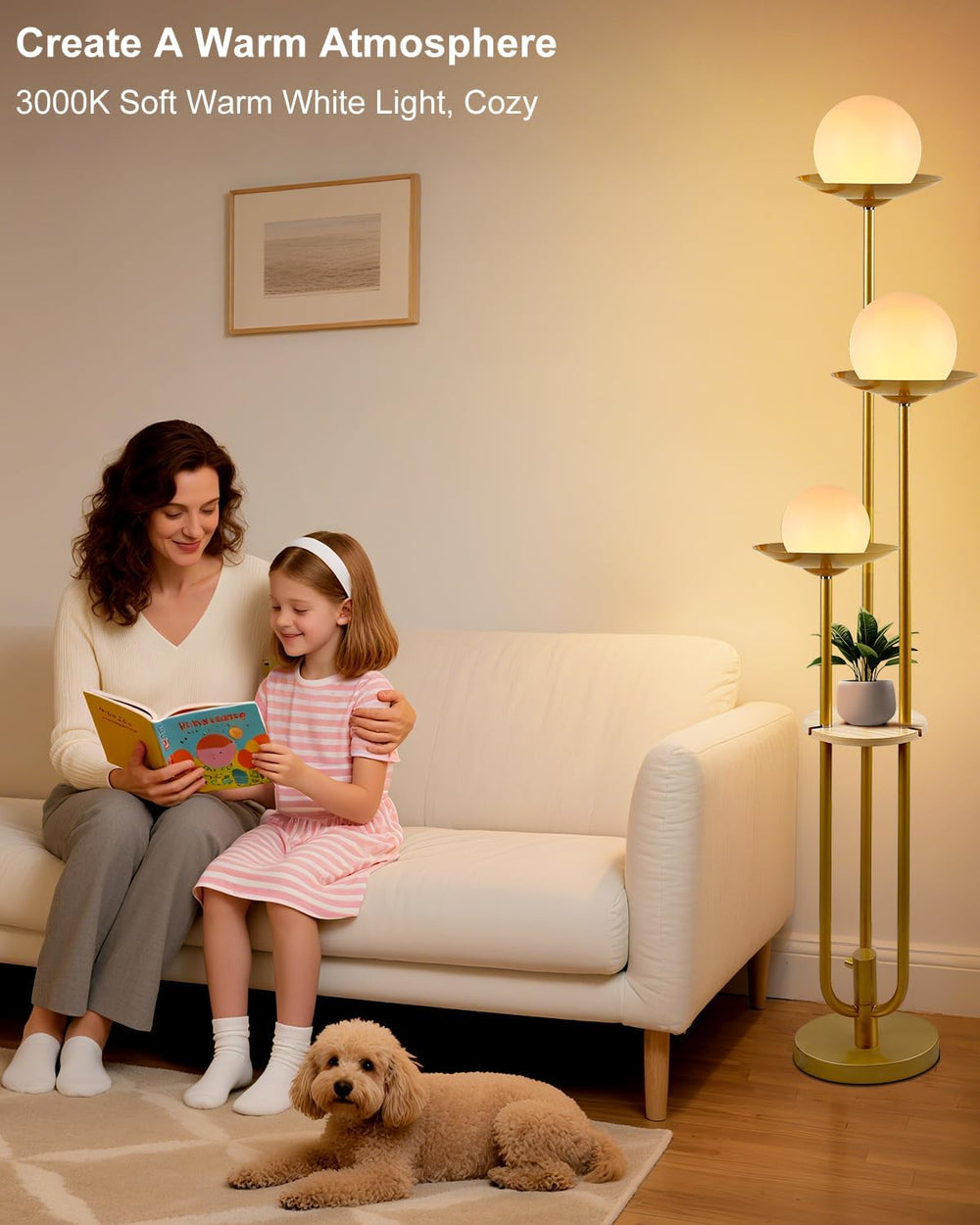 63IN Globe Floor Lamp with Shelf 3-Lights Modern Dimmable Floor Lamps with 30...