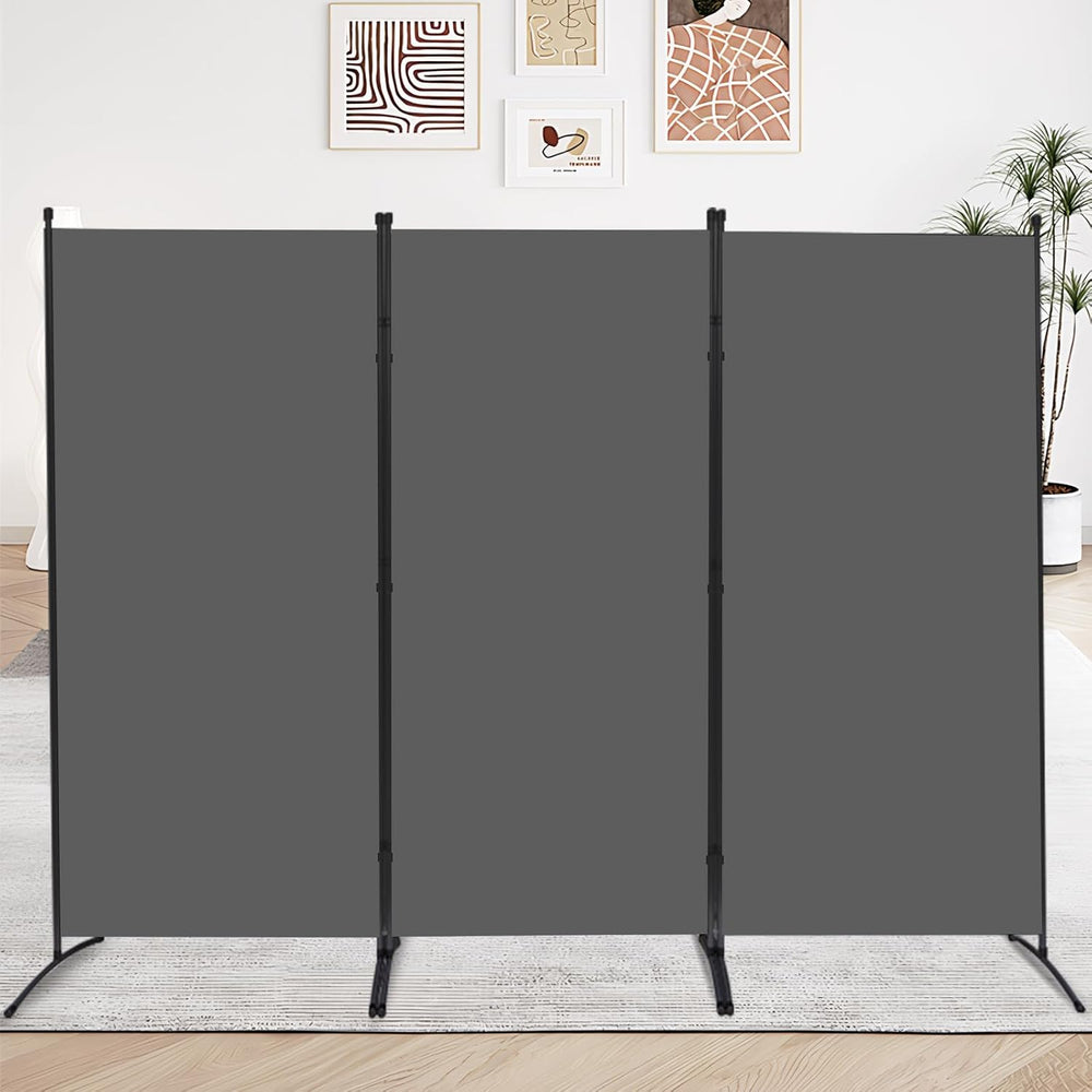 3 Panel Folding Room Divider, 102" Wx71.3 H Portable Wall Divider, Grey