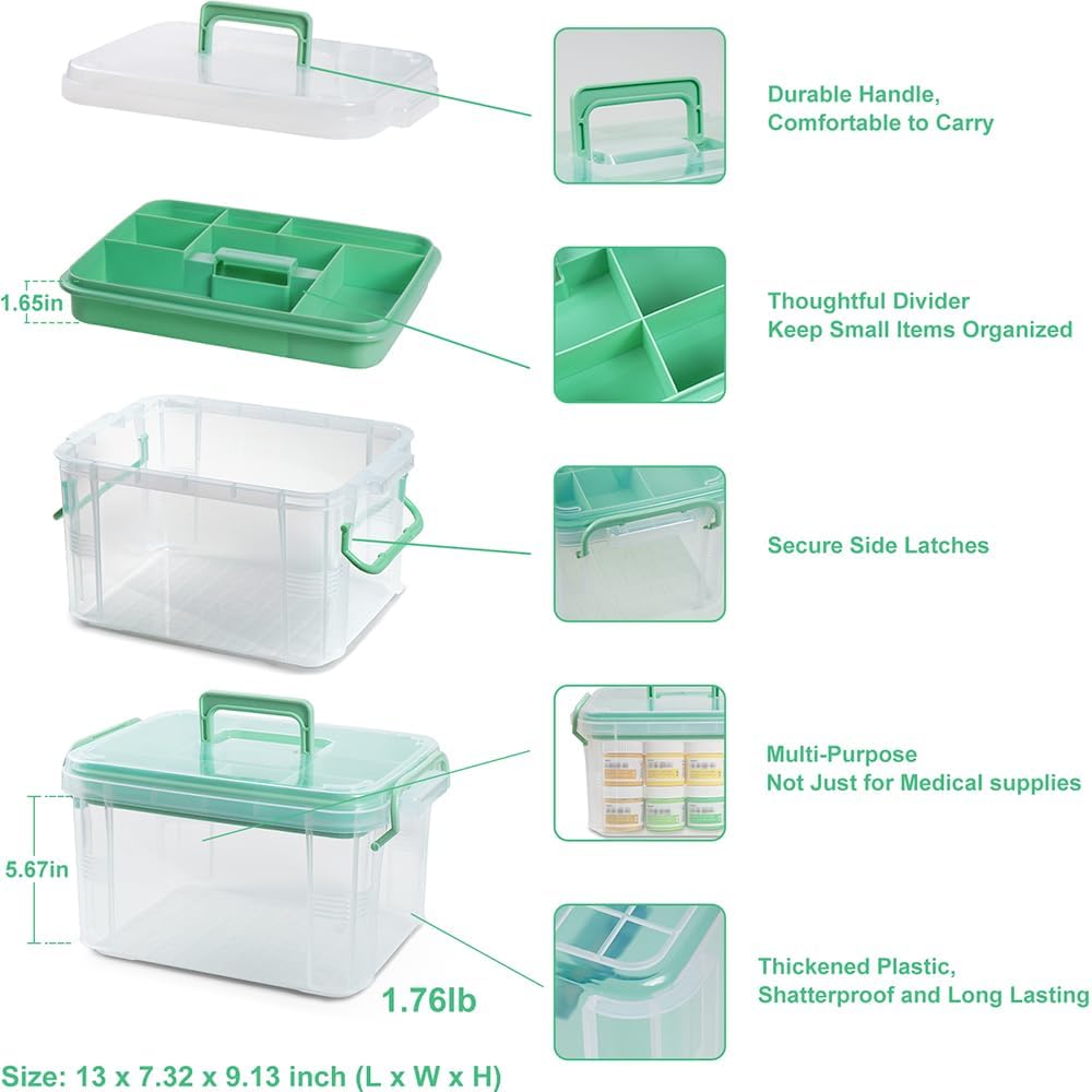 15qt Medicine Organizer - Plastic Portable Storage Box with Handle Green