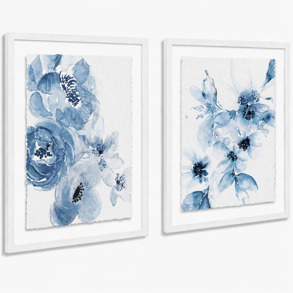 ArtbyHannah Framed Bathroom Wall Art Decor, 12x16'' Navy Bule Floral ...
