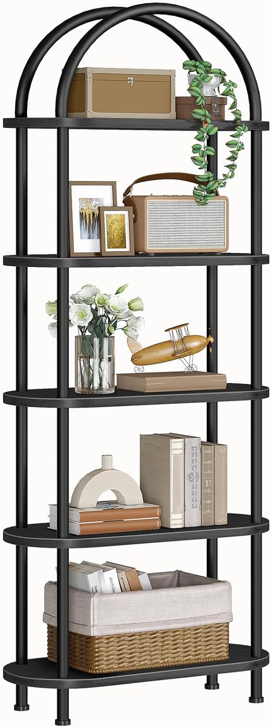 HOOBRO 5 Tier Open Bookshelf, Industrial Arched Bookcase Display Shelf Rack, ...