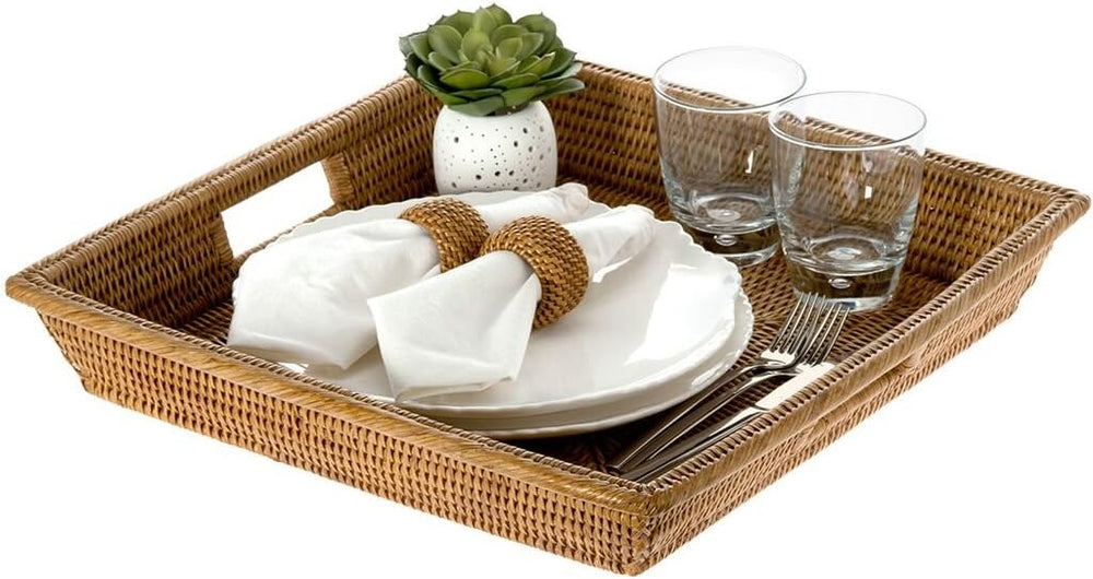 KOUBOO La Jolla Rattan Square Serving Tray, Storage Organizer, Honey Brown