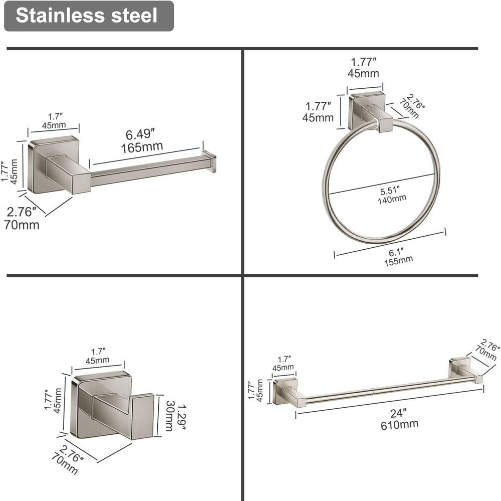 Brushed Nickel Stainless Steel 24Inch Towel Bar Set,4 Pieces