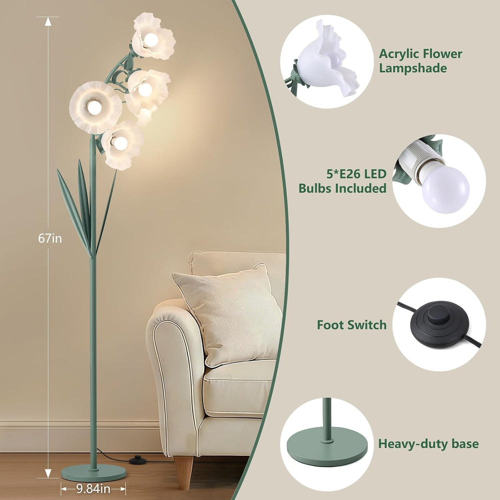 5-Light Flower Floor Lamp, 3-Color Floral Standing Lamp for Living Room