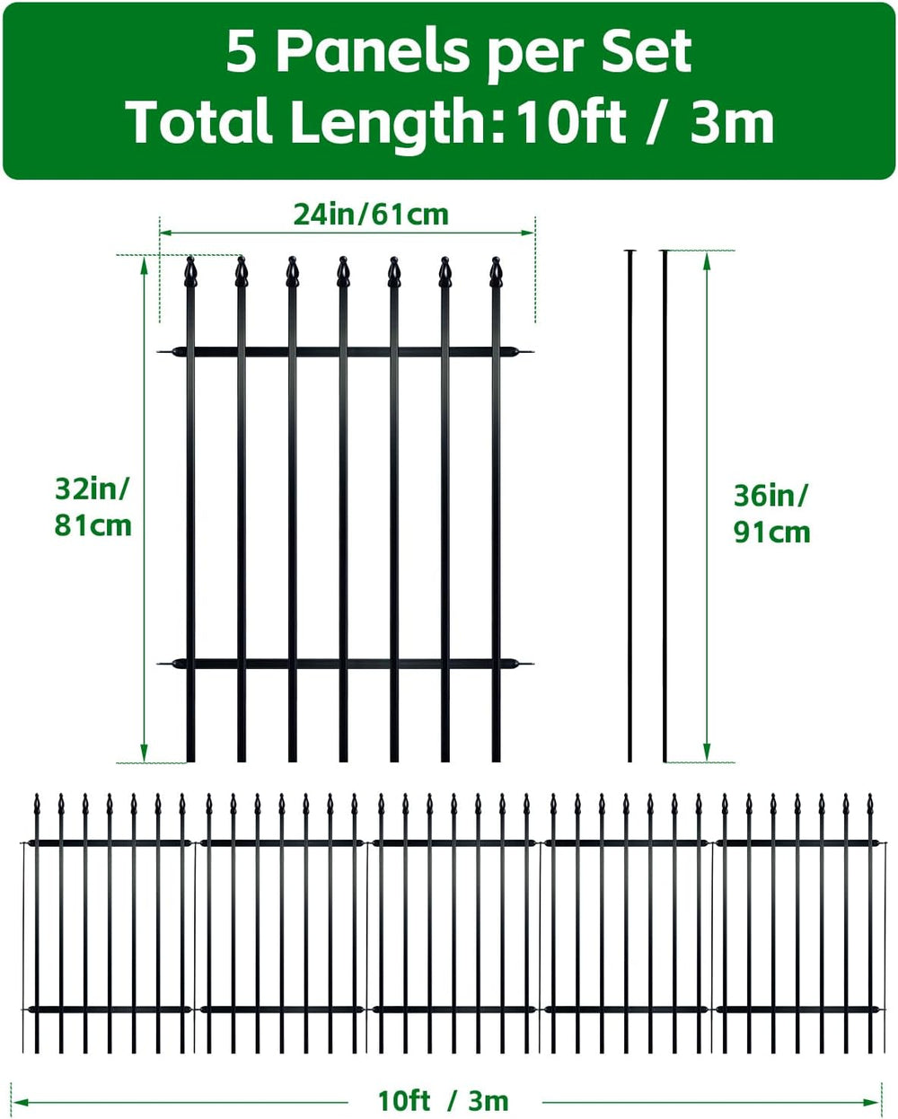 ARIFARO 5 Panel Metal Garden Fence 32" H x 24" W, Decorative Garden...