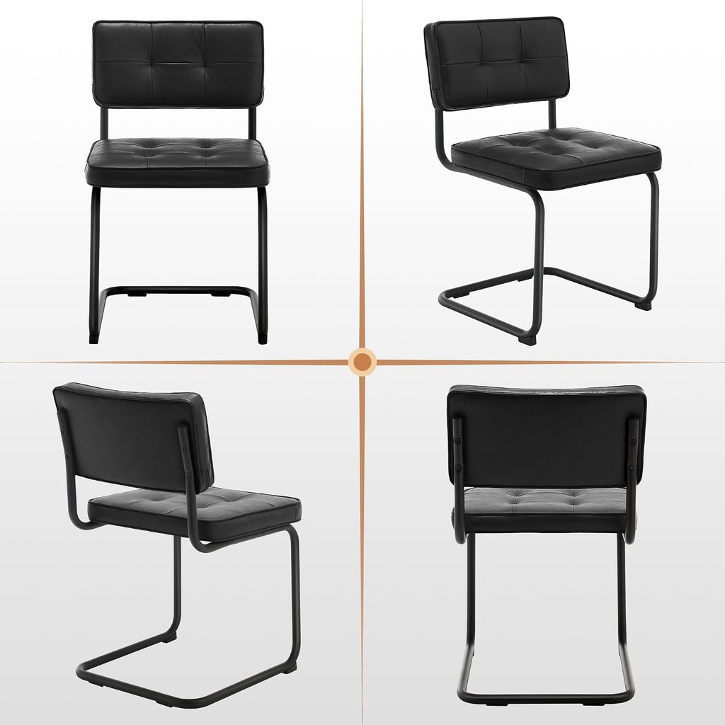 Zesthouse Industrial Metal Dining Chairs Set of 4, Upholstered Faux Leather Kitchen Chairs with Black Metal Base, for Kitchen & Dining Room Living Room, Mid Century Breuer Design Inspired, Black