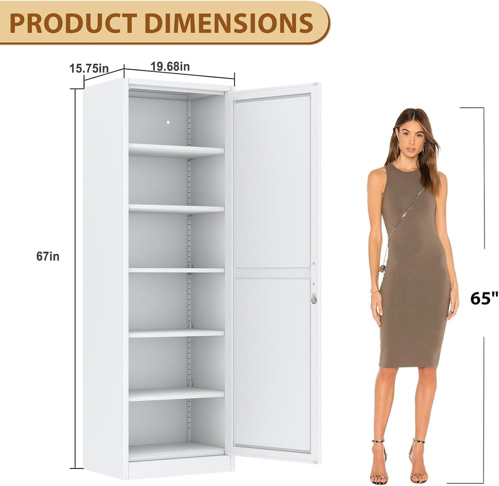 Tall Metal Narrow Bathroom Storage Locker Cabinet 67" H, White Kitchen P...