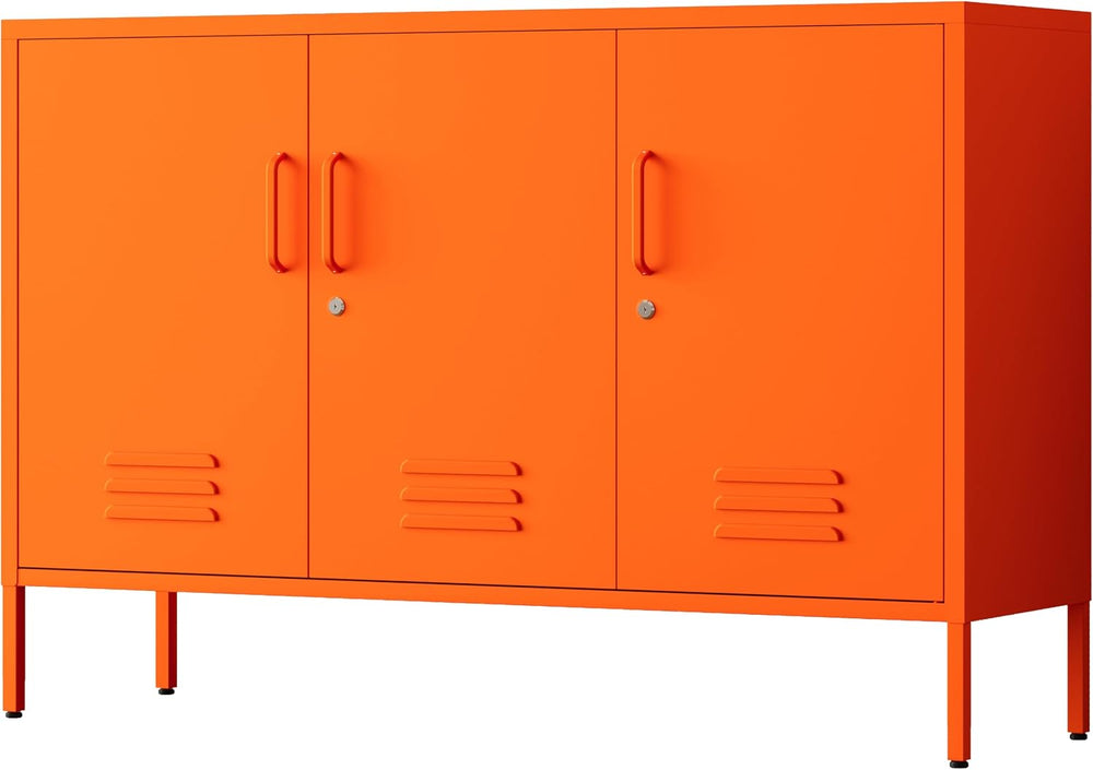 47.3" Wide Orange 3-Door Lockable Metal Storage Locker, Heavy-Duty Multi...