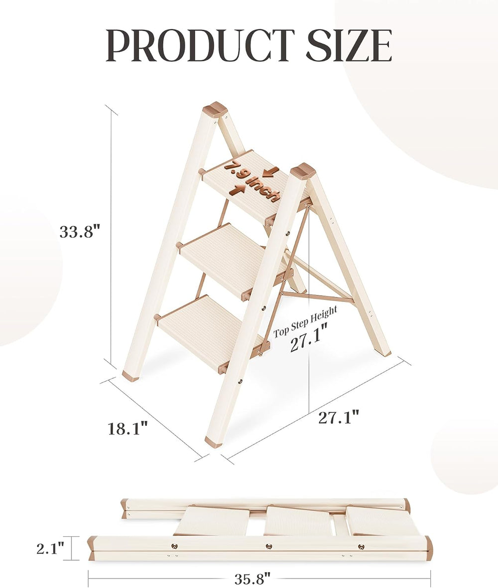 3 Step Ladder, Folding Step Stool with Anti-Slip Wide Pedal