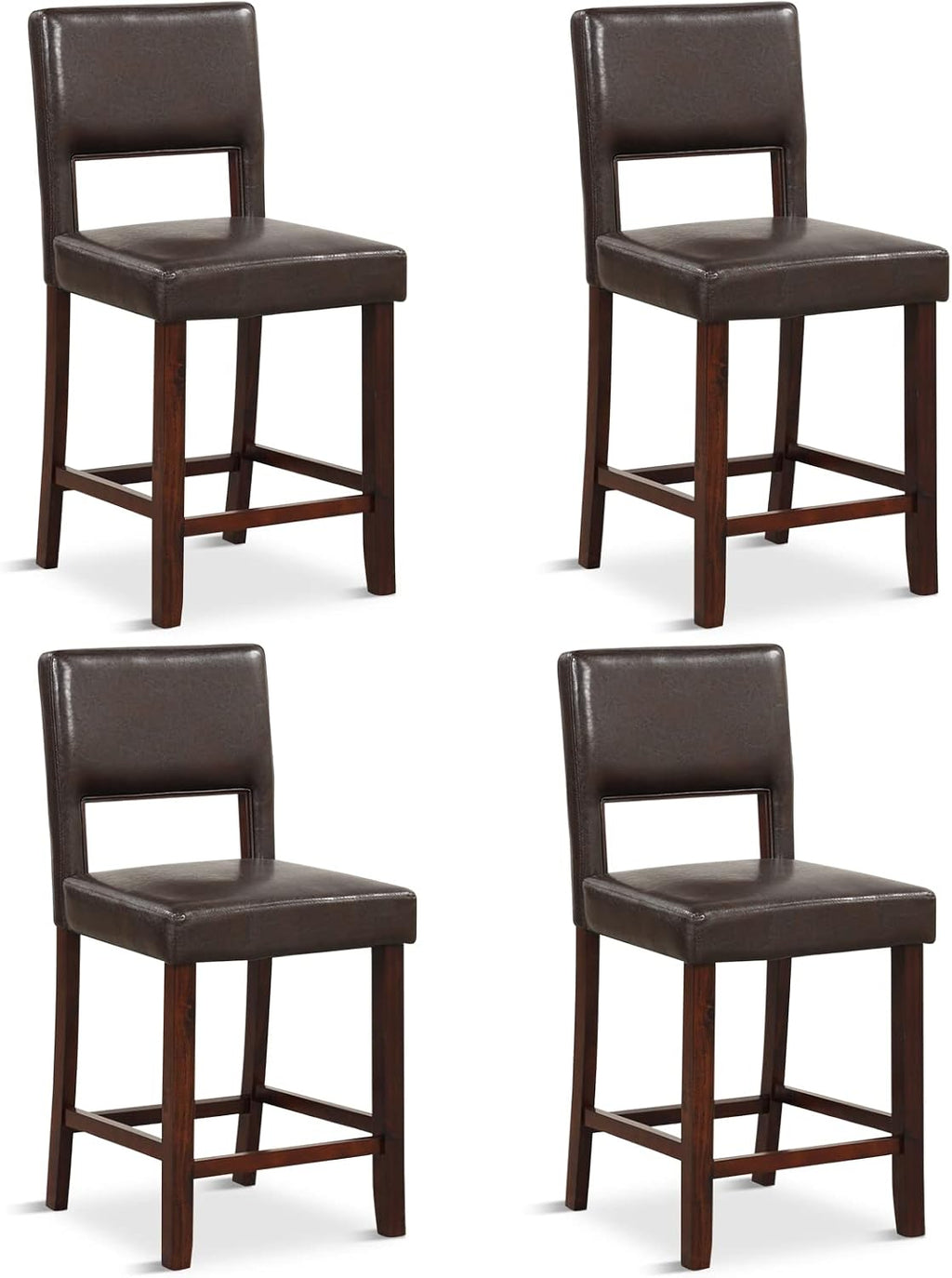 GIANTEX 24.5" Counter Height Bar Stools Set of 4, PVC Leather Barstools with Back, Rubber Wood Legs, Max Load 400 Lbs, Modern Upholstered Bar Dining Chairs for Kitchen Island Pub