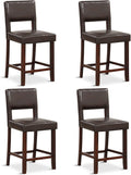GIANTEX 24.5" Counter Height Bar Stools Set of 4, PVC Leather Barstools with Back, Rubber Wood Legs, Max Load 400 Lbs, Modern Upholstered Bar Dining Chairs for Kitchen Island Pub