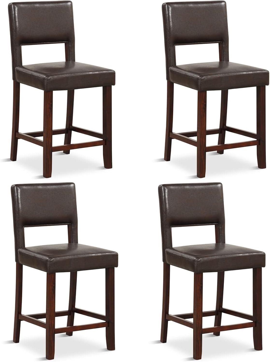 GIANTEX 24.5" Counter Height Bar Stools Set of 4, PVC Leather Barstools with Back, Rubber Wood Legs, Max Load 400 Lbs, Modern Upholstered Bar Dining Chairs for Kitchen Island Pub