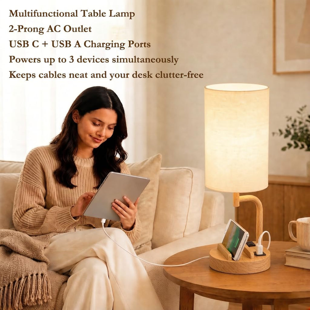 Dreamholder Touch Control USB Table Lamp with USB C/A & AC Outlet, 3-Way ...