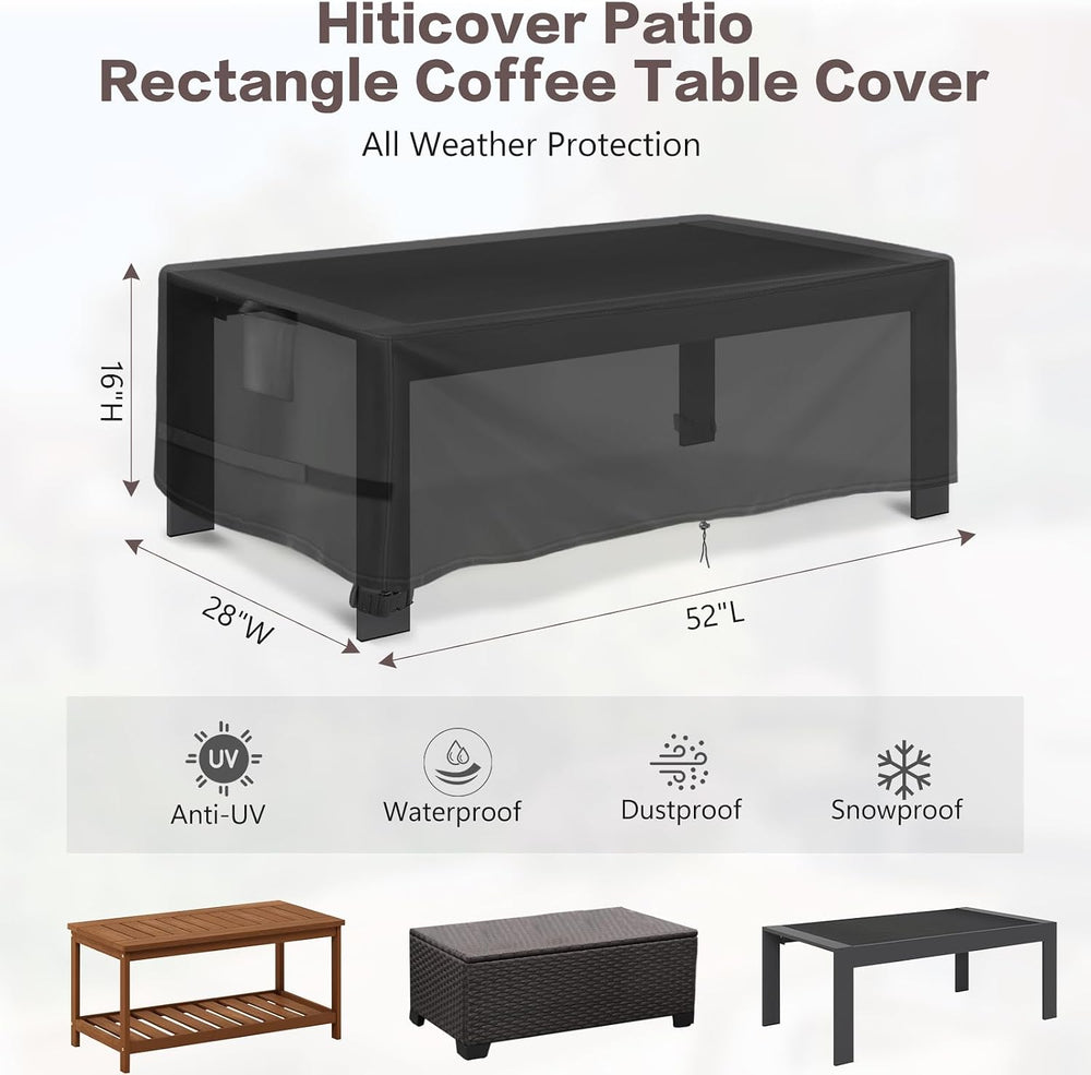 52" Outdoor Coffee Table Cover Rectangle, 52"L x 28"W x 16"H