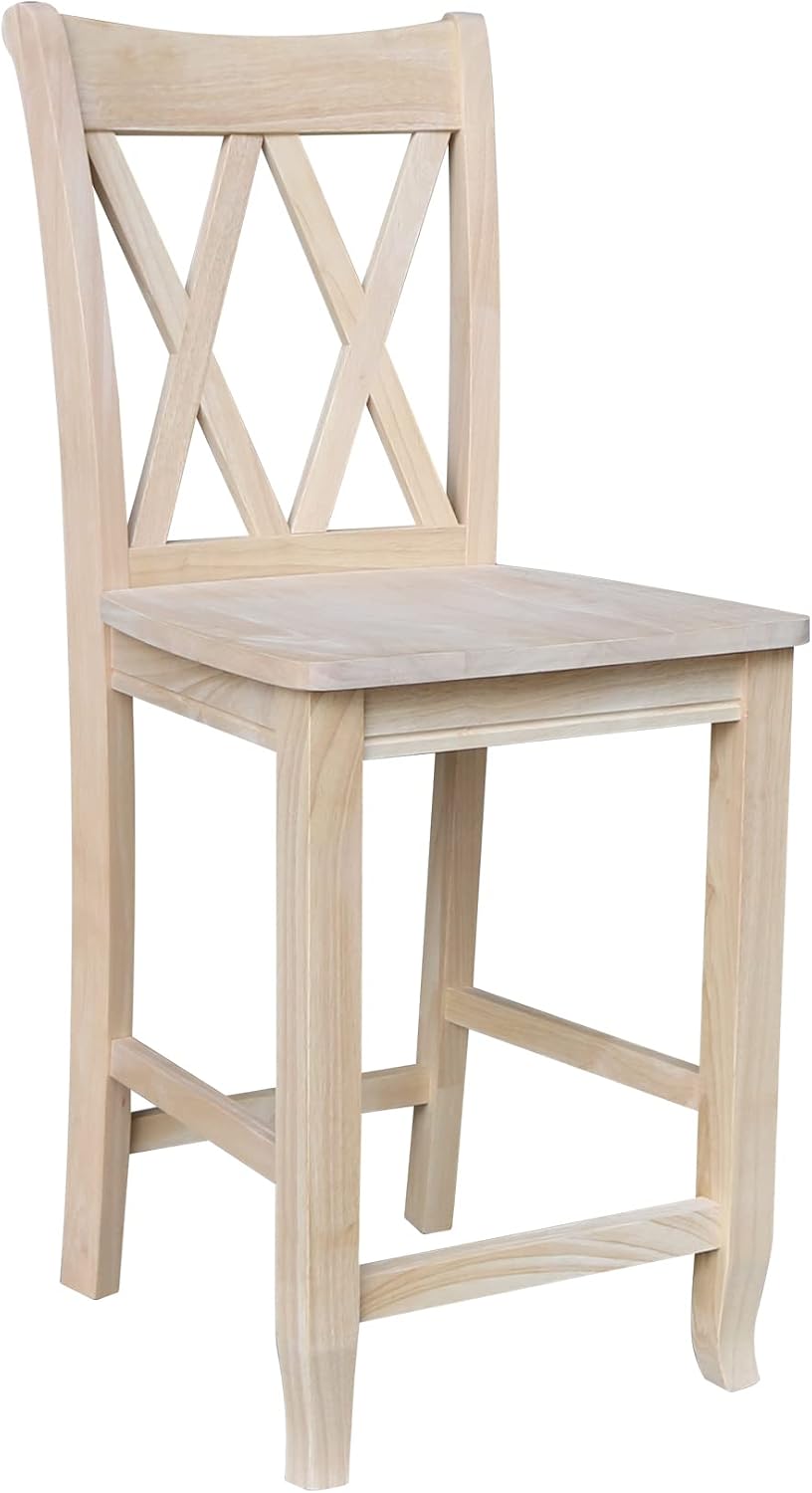 IC International Concepts Solid Wood Double X-Back Stool, 24", Unfinished