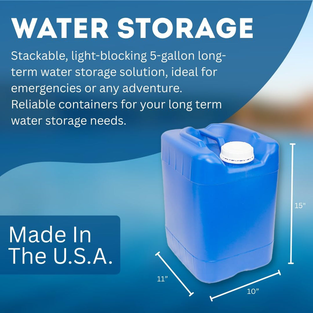 5-Gallon Stackable Water Storage Containers, w/Lids + Spigot, Easy Fill, Surv...