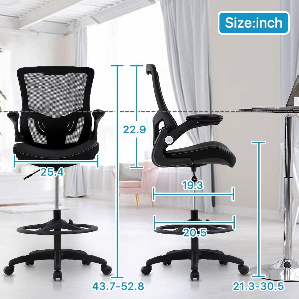 Drafting Chair Tall Office Chair Ergonomic Desh Chair with Lumbar Support Foo...