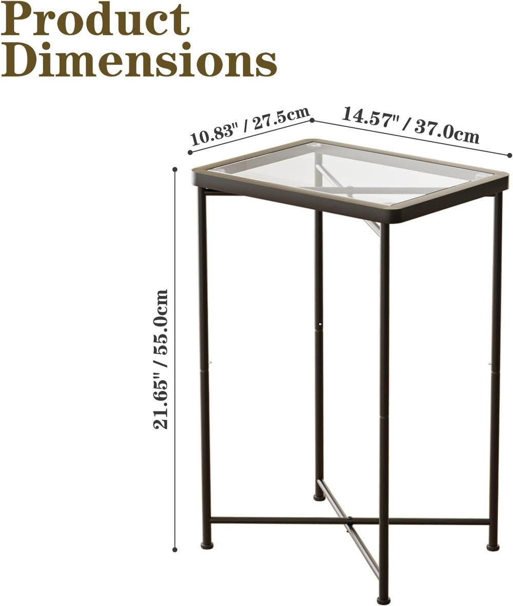 Garden 4 you Small Side Table, Glass End Table Set of 2, Black Outdoor Side T...