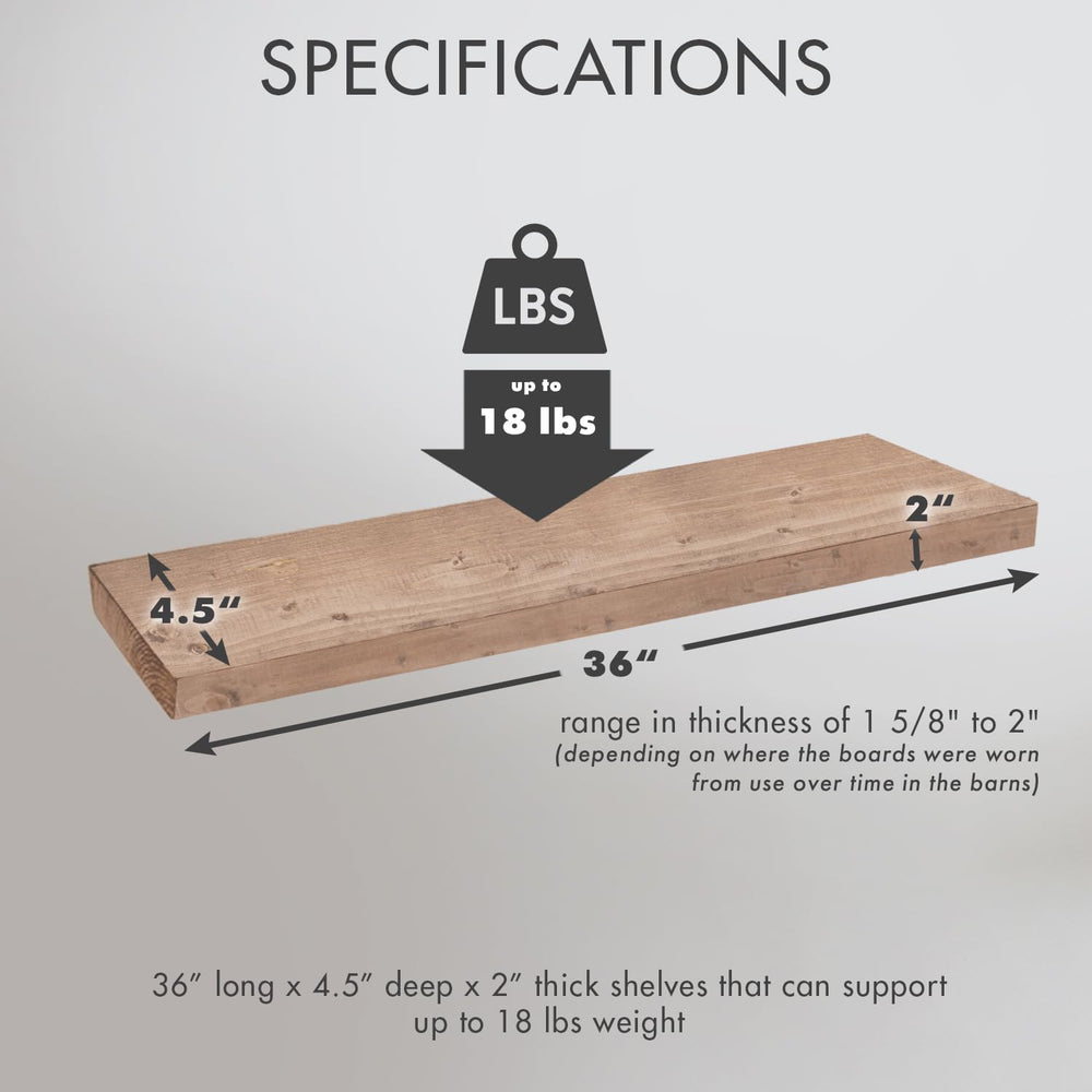 Urban Legacy Reclaimed Barnwood Planks | Floating Shelves for Wall w/Flush Mo...