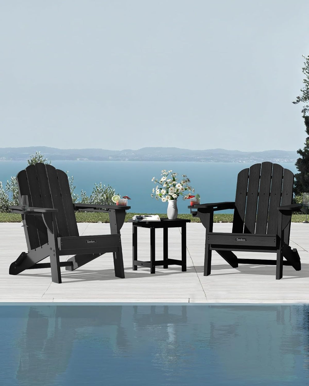 Folding Adirondack Chair 3-Piece(2 Chairs+ 1 Table) Set with Wood Grain, HDPE...