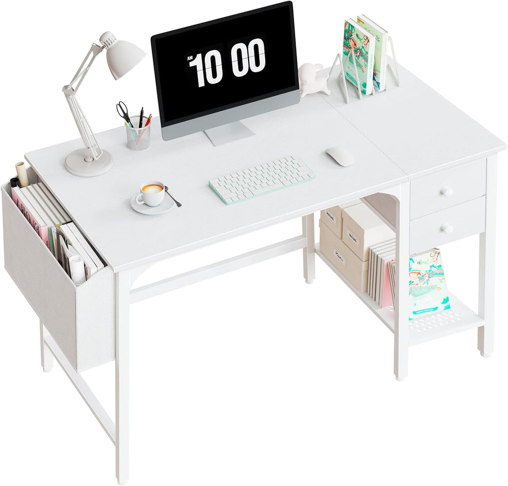 Lufeiya White Small Desk with Drawers - 40 Inch Computer Desk for Small Space Home Office, Modern Study Writing Table PC Desks