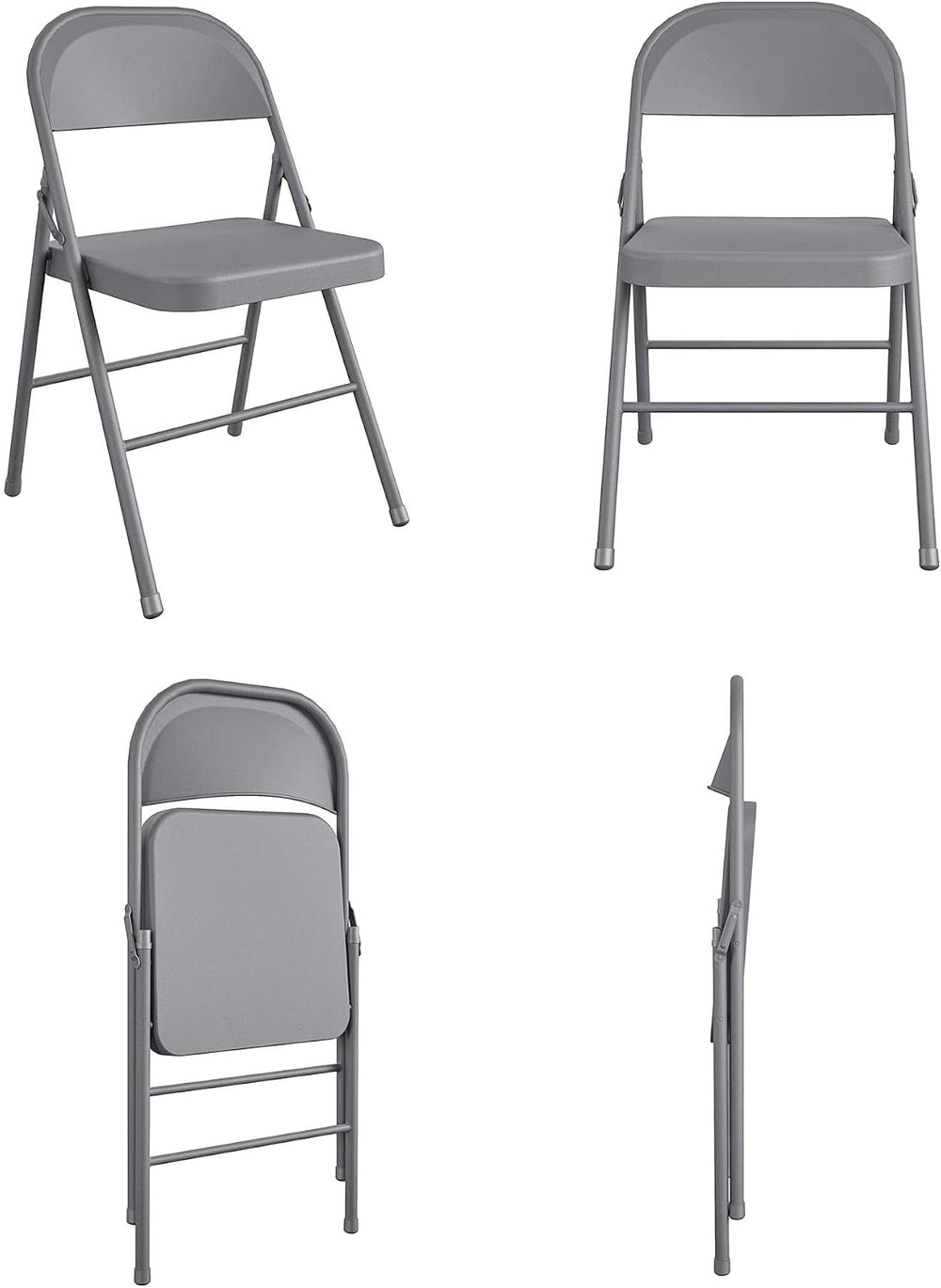 COSCO All-Steel Metal Folding Chair, Full-Sized, Double Braced Gray, 4-Pack