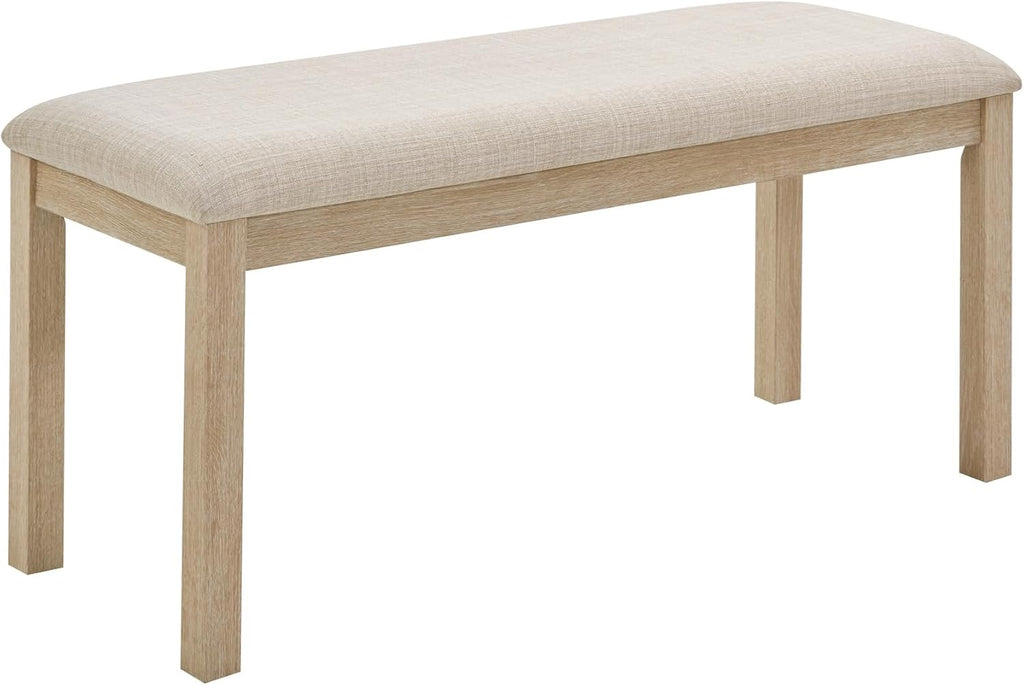 Merax Farmhouse Rectangular Dining Table with U-Shaped Base, 4 Upholstered Chairs and Bench for Kitchen Living Room, Light Oak+Beige (6 Piece)
