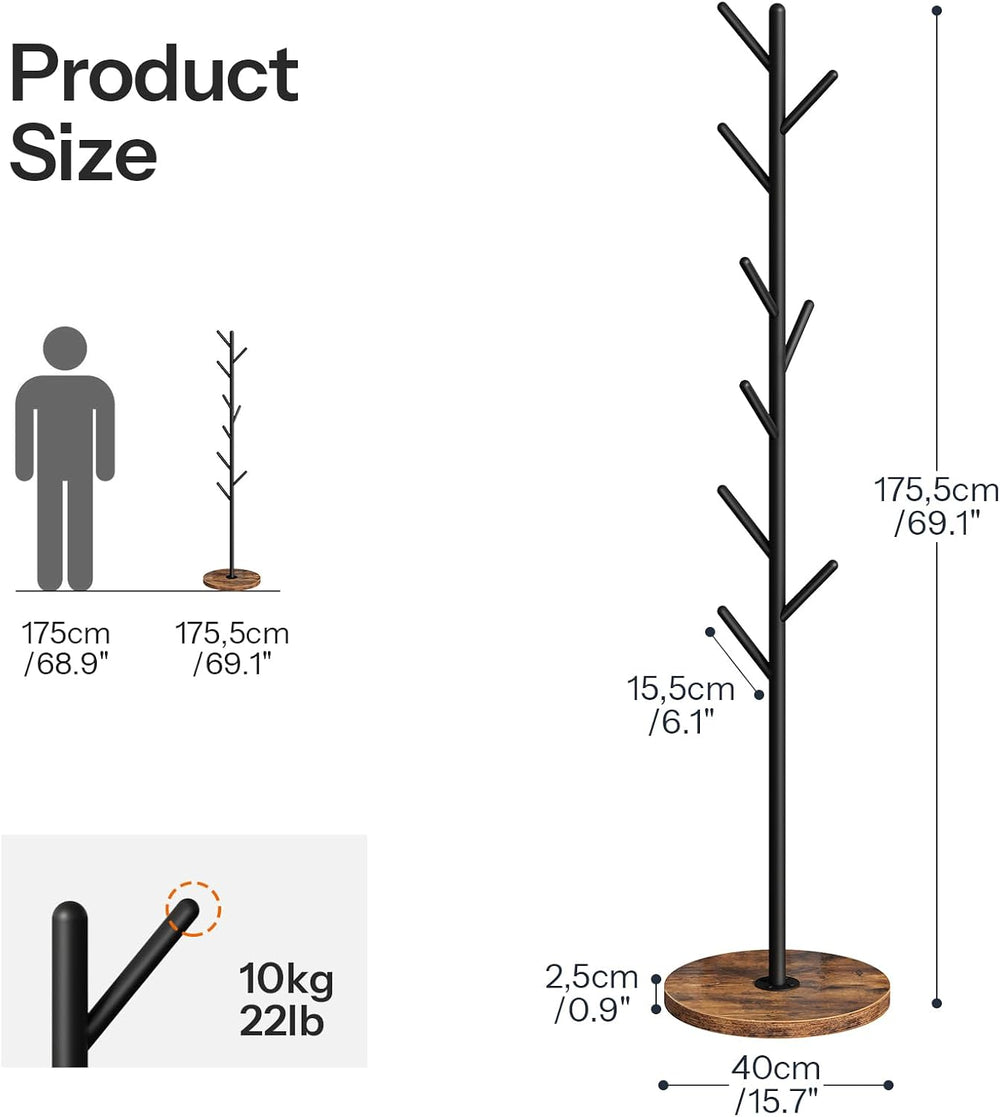 HOOBRO Coat Rack Stand with 9 Hooks, Metal Freestanding Coat Tree with Wooden...