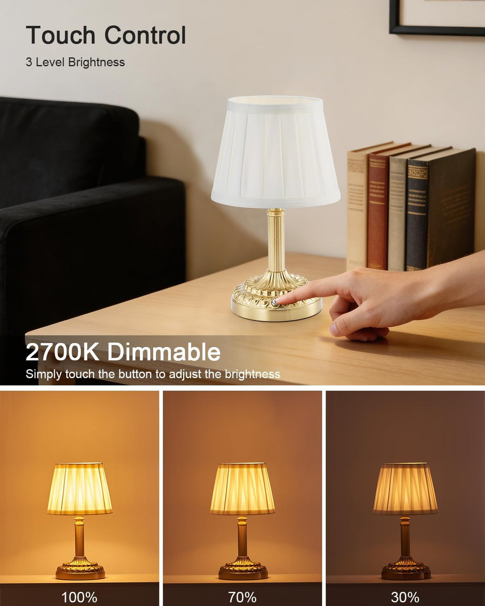 Small Cordless Table Lamp for Restaurant, 5200mAh Rechargeable