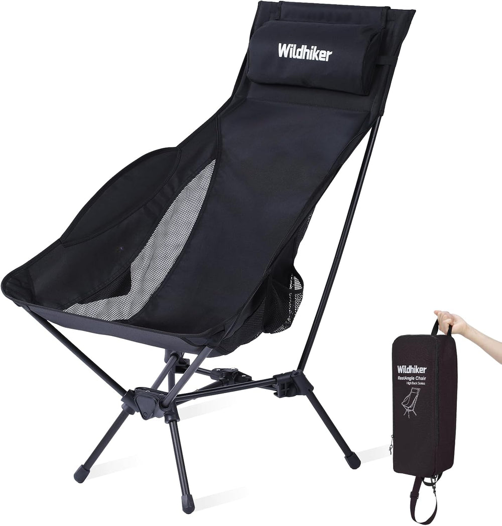 Wildhiker RestAngle High Back Folding Camping Chair, Lounge Comfort - Black