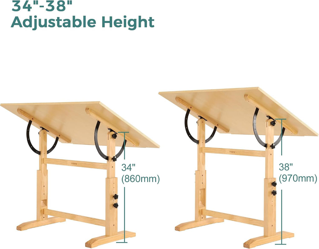 viswin wood drafting table for adults, 30" x showing dimensions