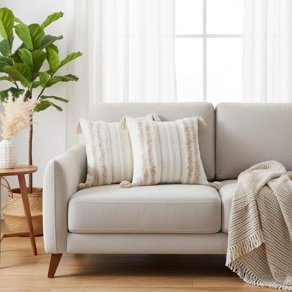 decorUhome Khaki and Cream White Throw Pillow Covers 18x18 Set of 2