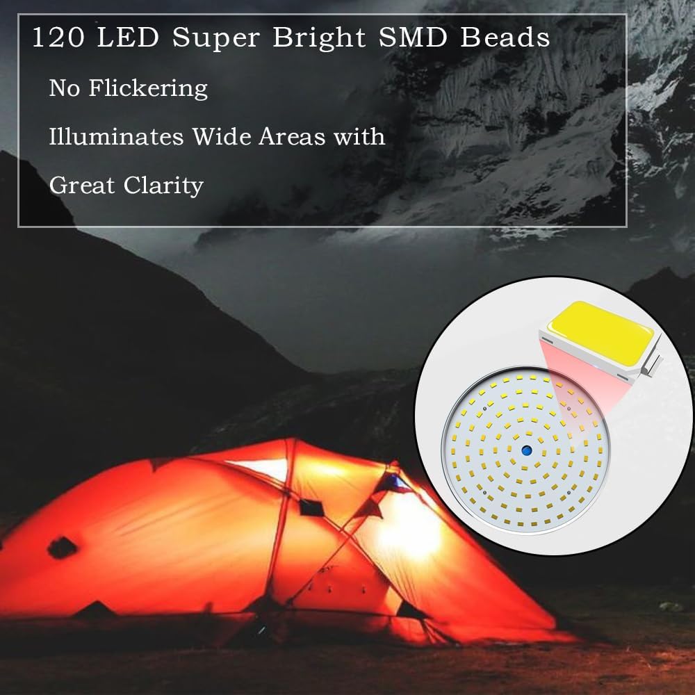 [2 Pack 120 LED ] Solar Camping Tent Lights Rechargeable Portable Lantern