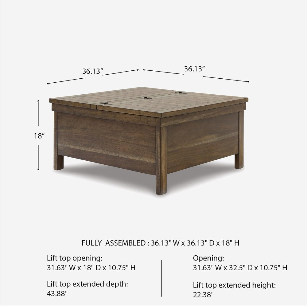 Signature Design by Ashley Wood Lift-Top Coffee Table with Storage, Brown