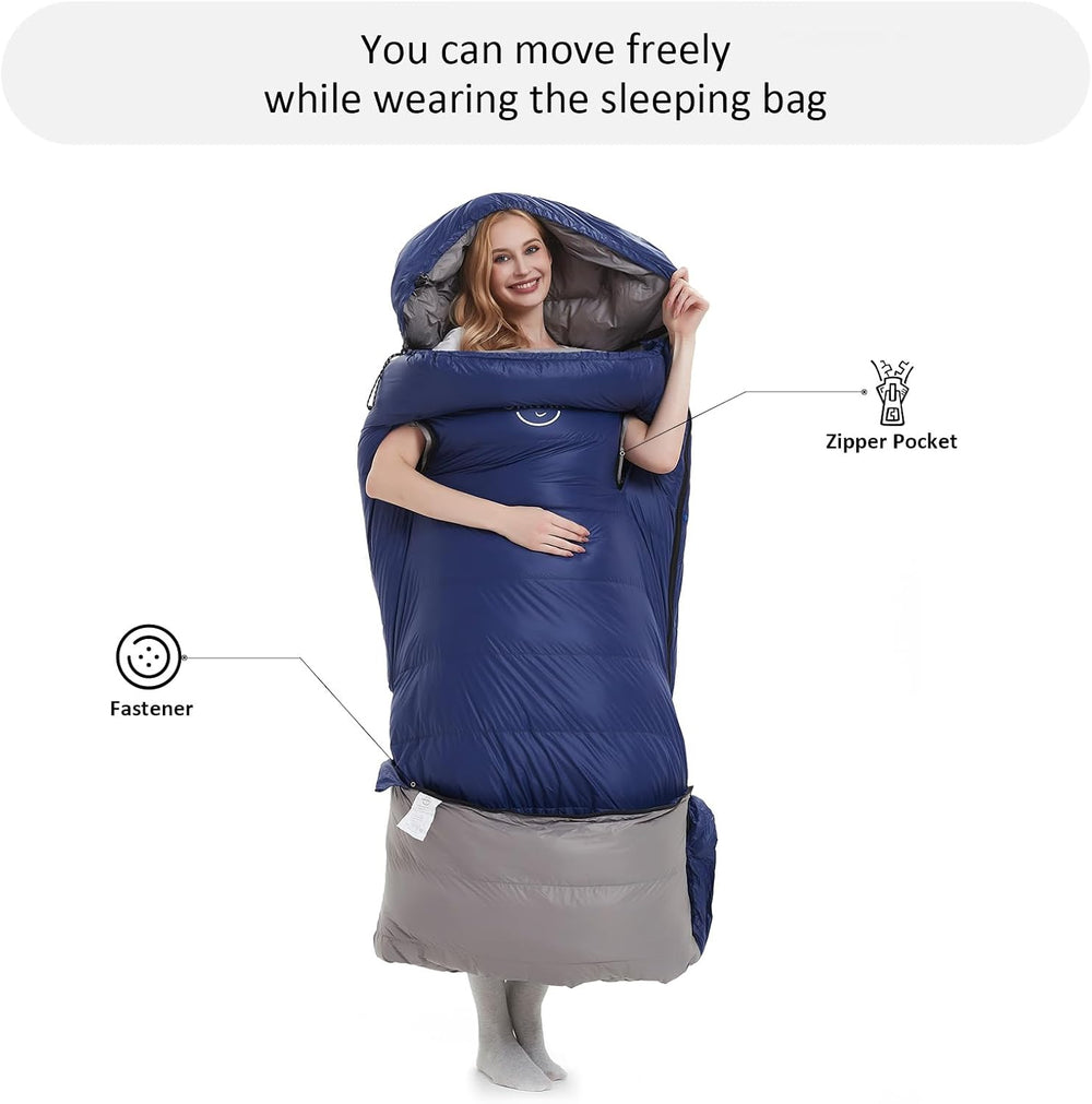 Rectangular Down Sleeping Bag for Adults Camping Hike with Arm Holes