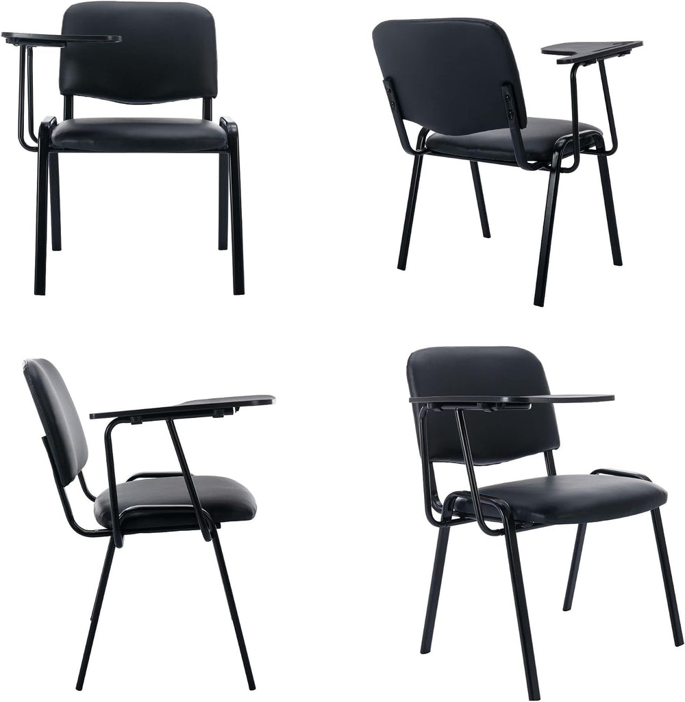 HNY Black Tablet Arm Chairs Set of 10, PU Comfort Office Waiting Room Guest N...