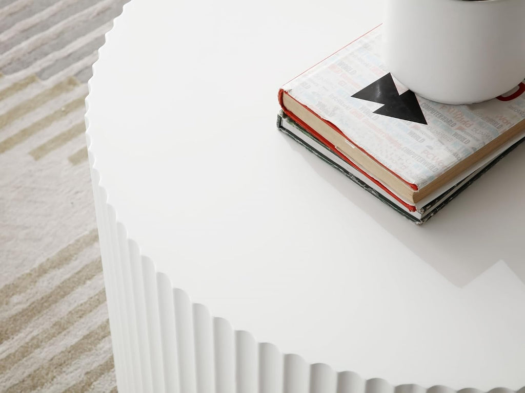 Nesting Coffee Table Set of 2 Round Coffee Tables Cocktail Table End Table Drum Coffee Table for Living Room Matte White