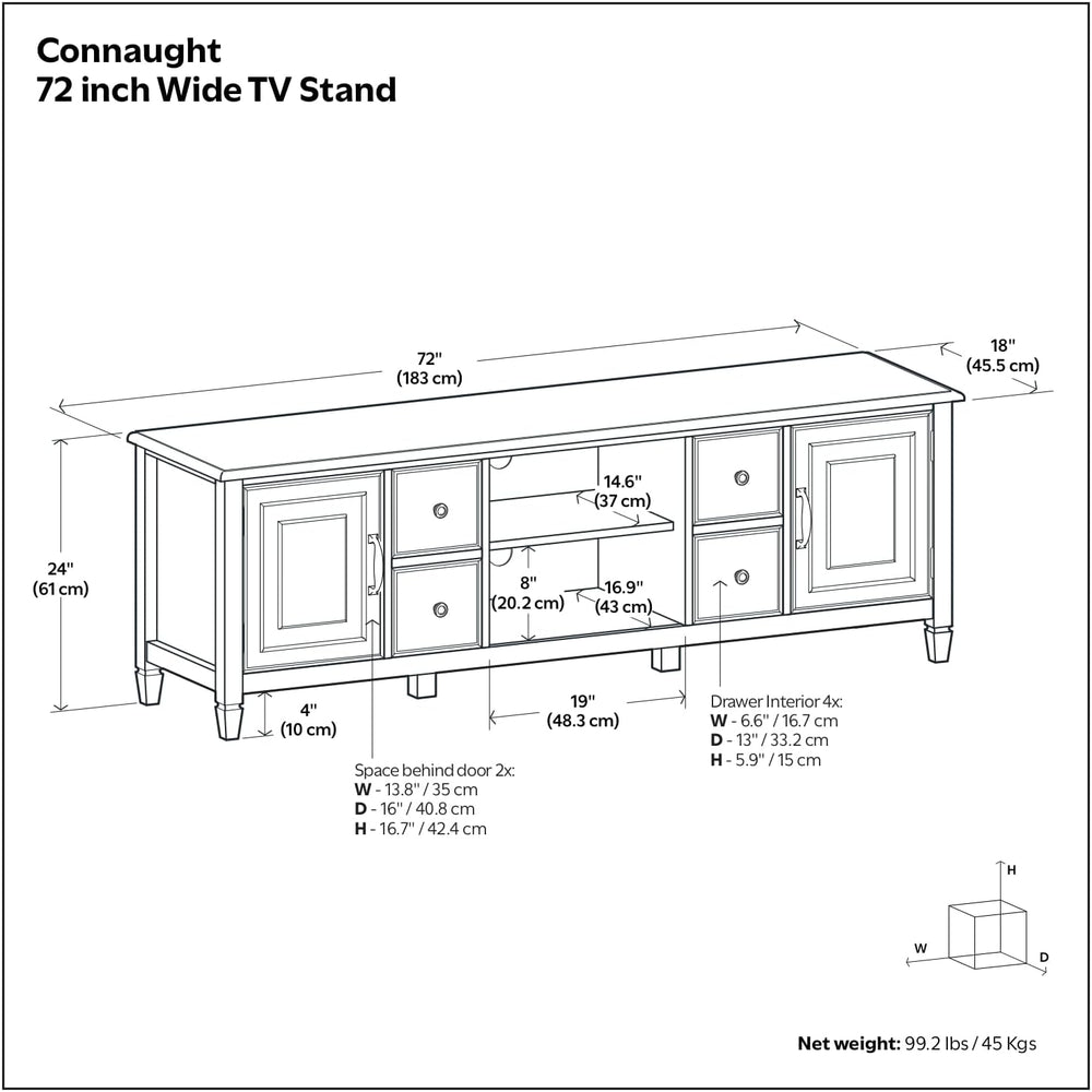 SIMPLIHOME Connaught 72" Wide Solid Wood TV Stand in Dark Chestnut Brown