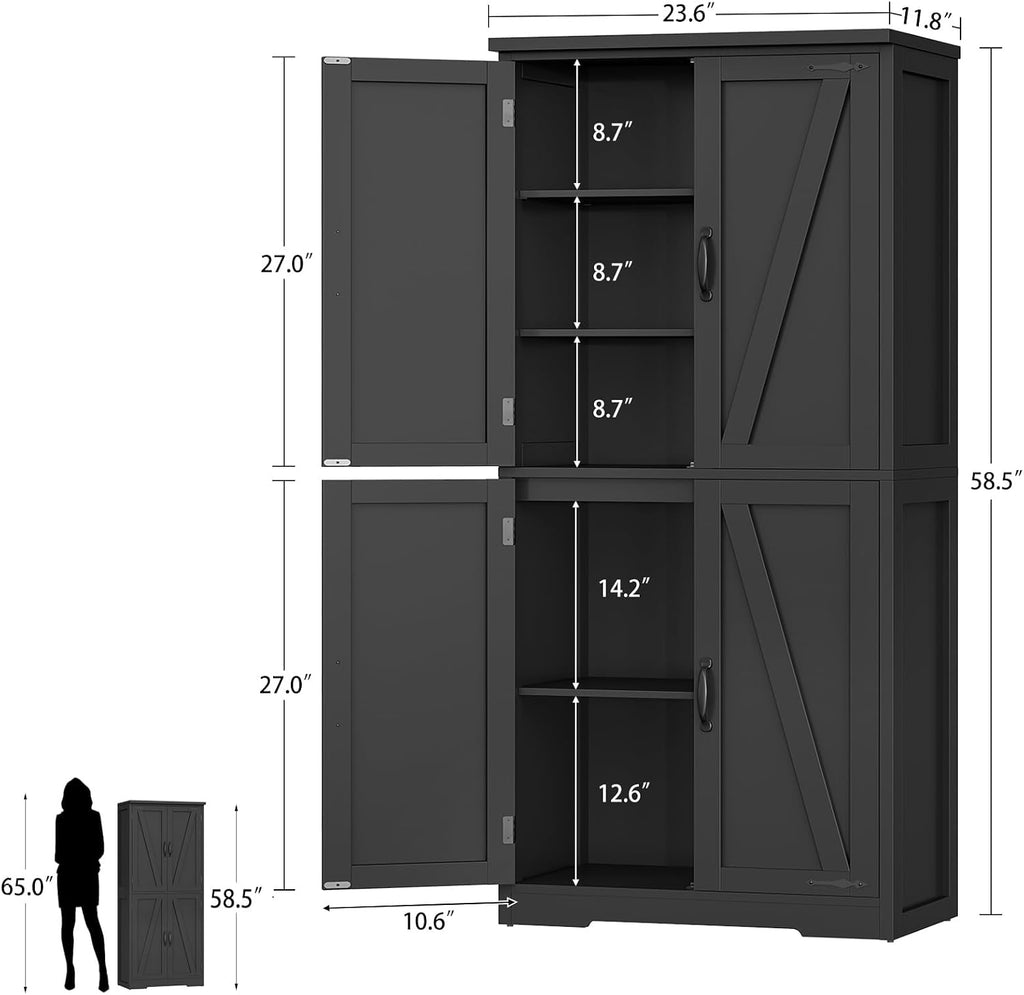 58.5" H Storage Cabinet, Farmhouse Kitchen Pantry Cabinet with 4 Doors